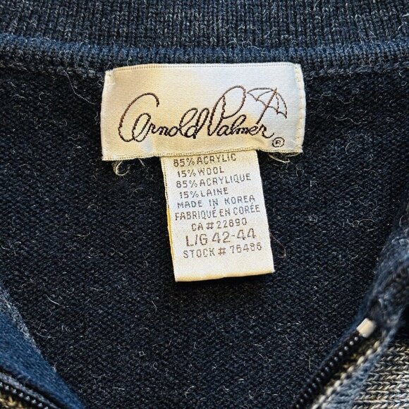 Vintage Arnold Palmer Cardigan Sweater Full Zip Mens L 42-44 Black Grey 15% Wool - Picture 8 of 13